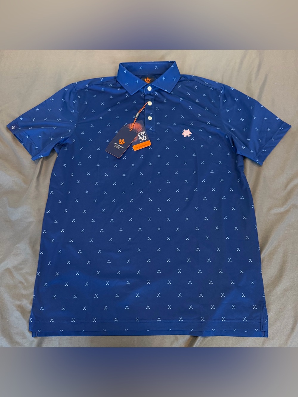 Donald Ross Polo Shirt Mens Medium Performance Golf Aop Geometric Stretch Clubs
